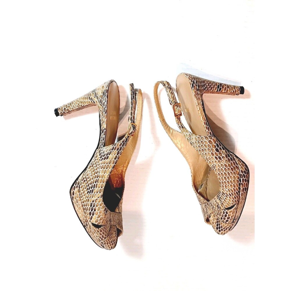 Stuart Weitzman Snakeskin Peek Toe Sling Back Pumps Size 8 Mushroom... - Picture 3 of 6